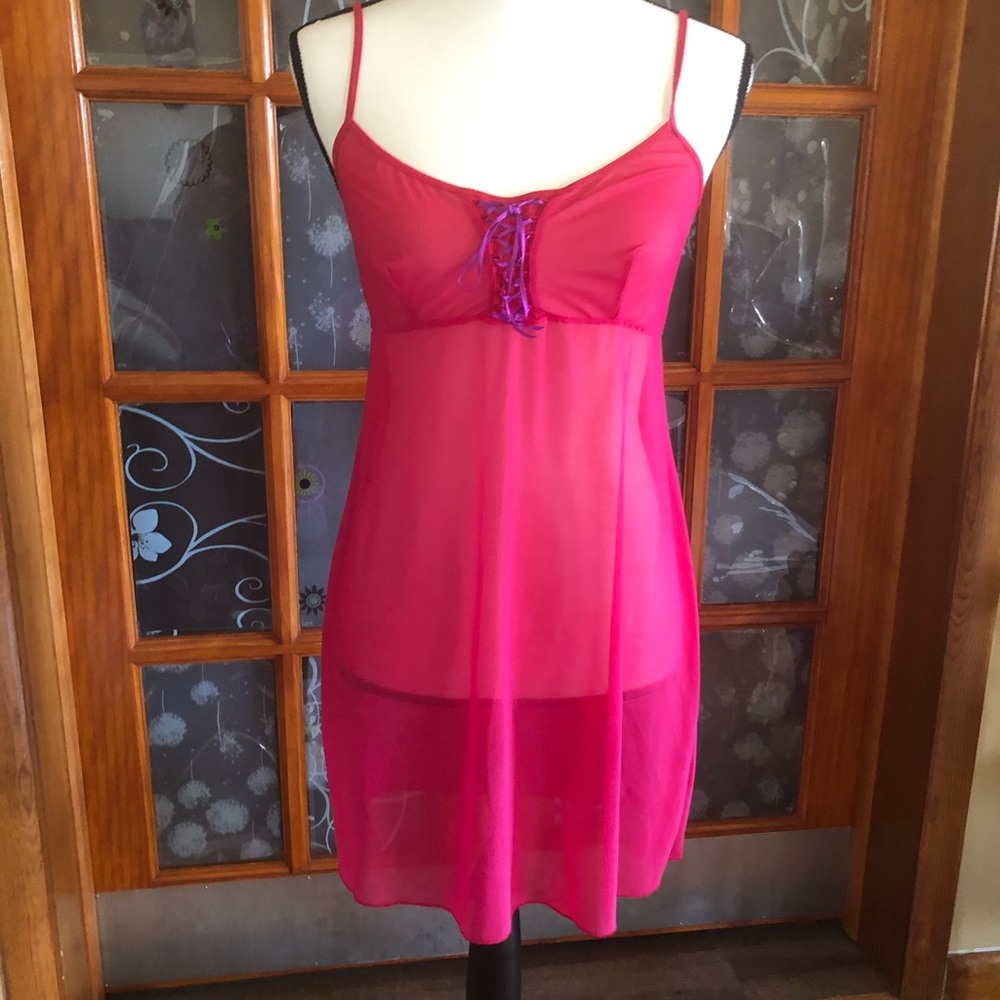 DKNY chemise. Red with purple lace